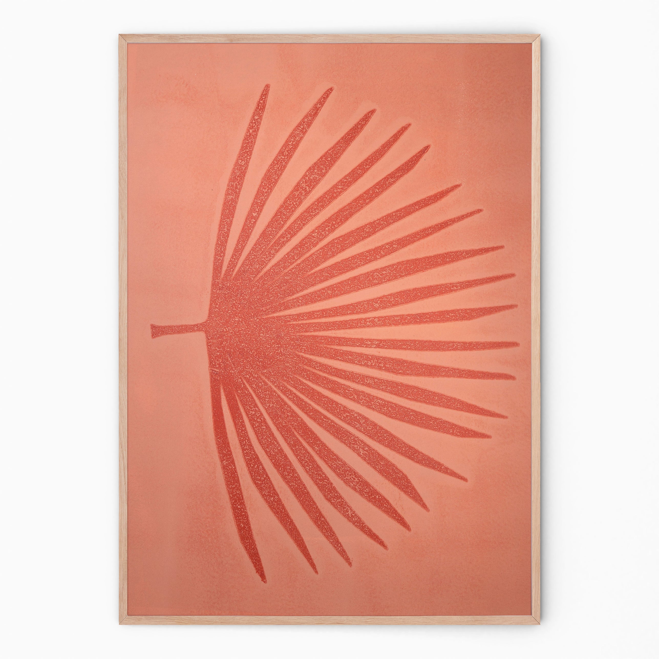 Peach and red botanical print with palm branch I Handmade poster Enkel Art Studio
